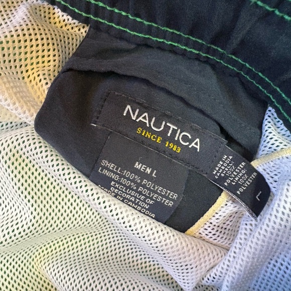 Nautica Men's Green and Navy Swim Shorts - Picture 4 of 4